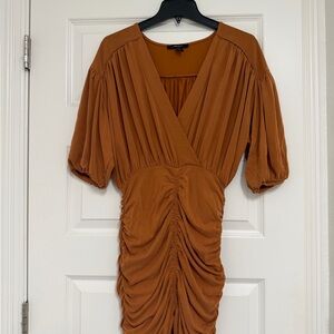 Elegant Brown Ruched Dress